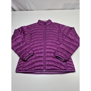 Marmot Jacket Womens Medium Purple 600 Fill Down Puffer Korbel Logo Lightweight
